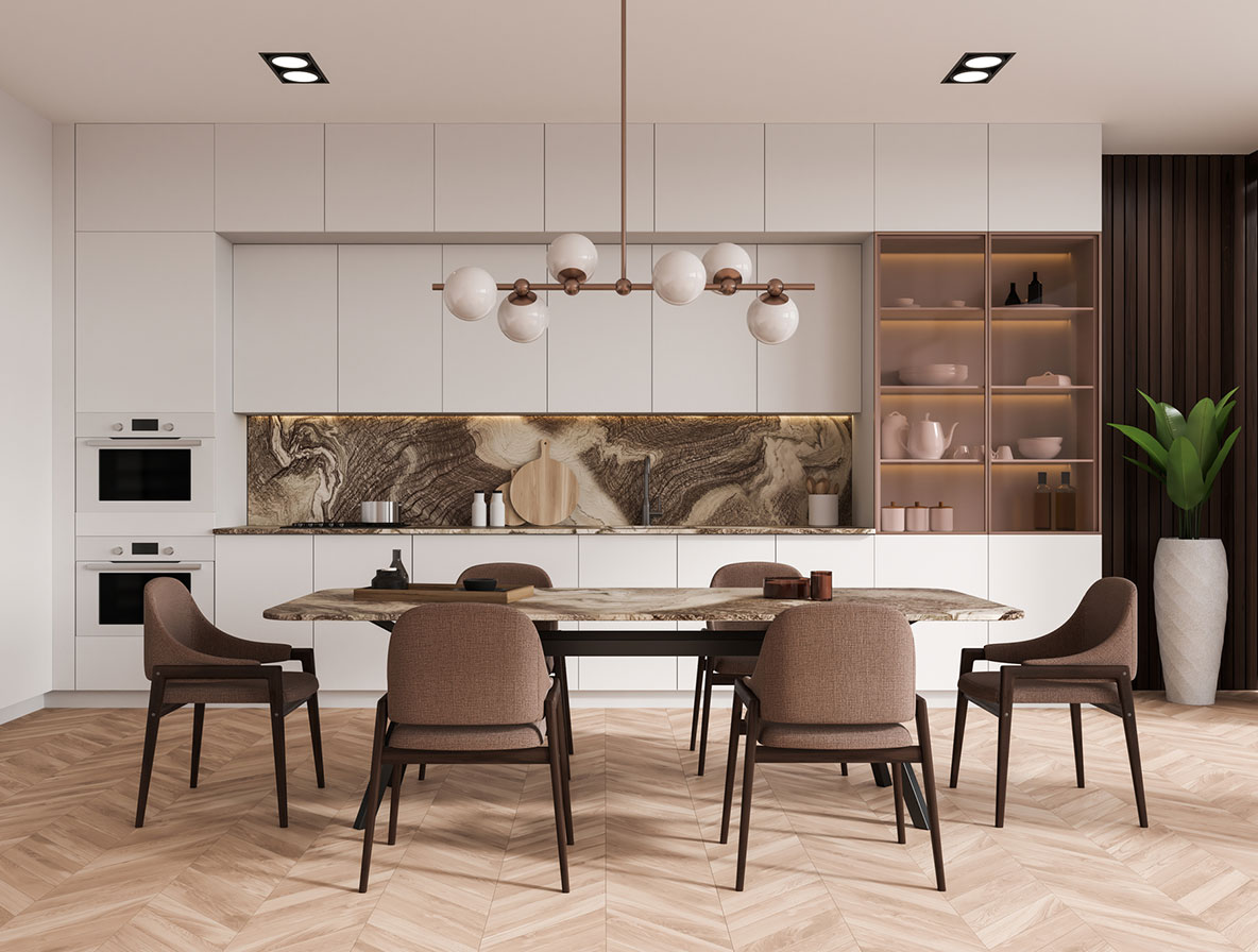 Coral Gables Ultra-Matte White & Marble Kitchen